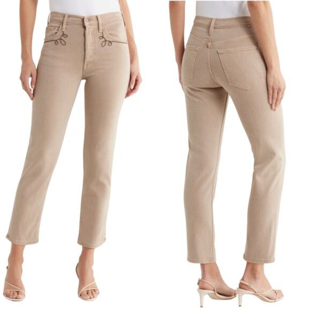 NWT Mother The Tomcat High Waist Stretch Ankle Straight Leg Jeans Tan Size:28